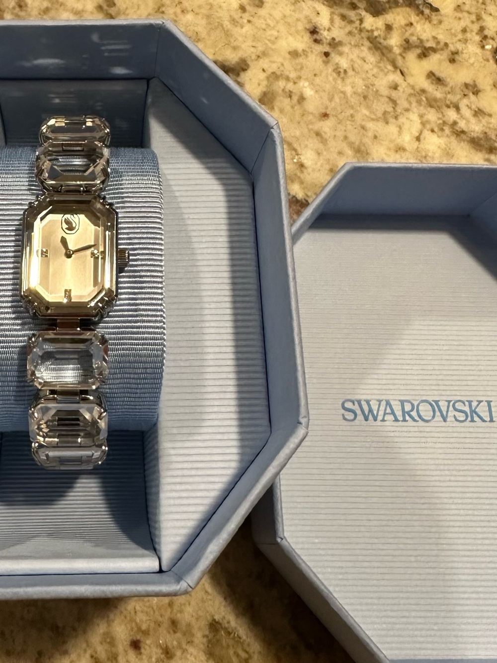 Swarovski Clear Crystal Link Gold-Tone Bracelet Watch. 7"
